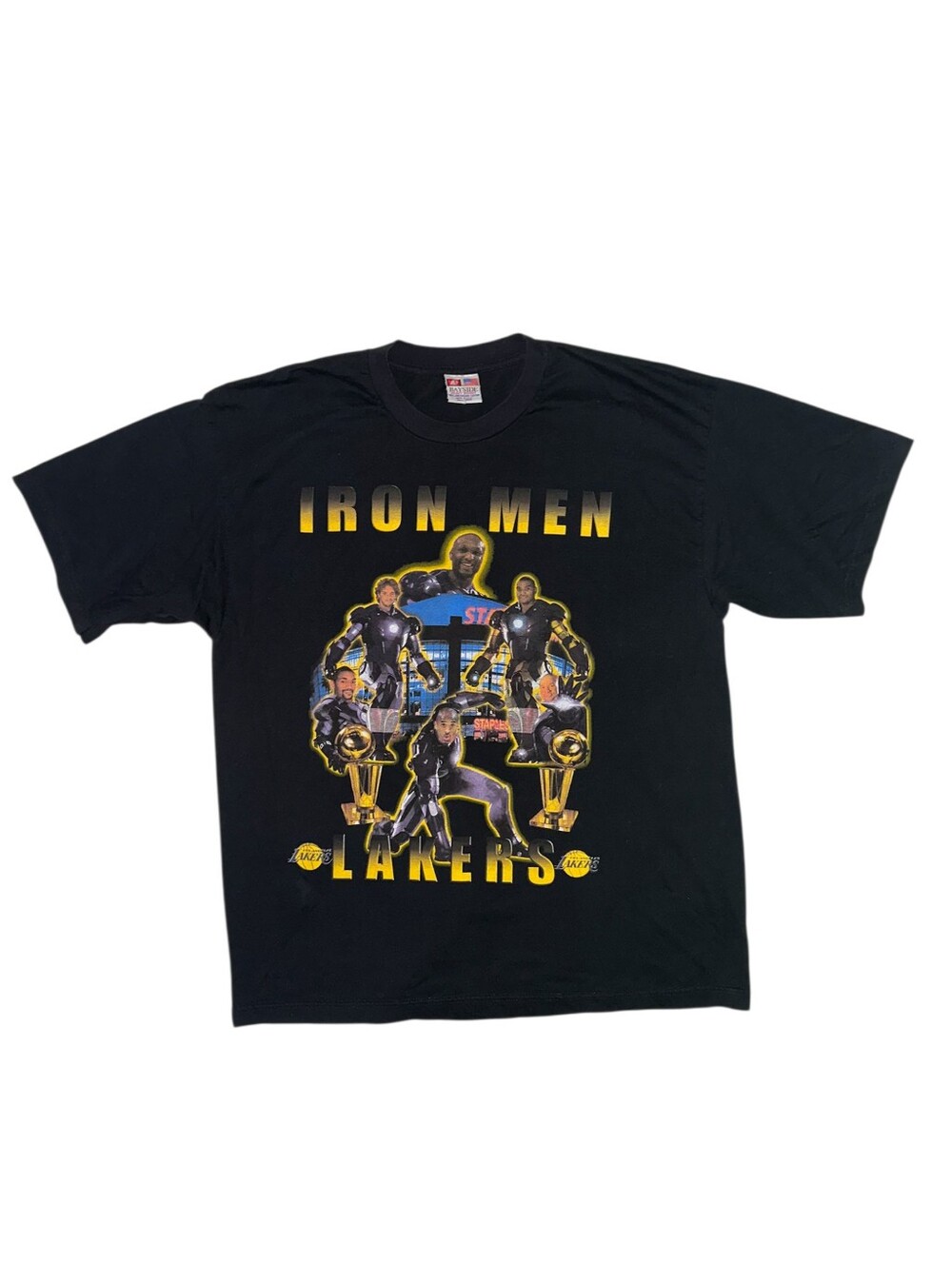 Vtg 2000s LA Lakers Iron Men Championship T-Shirt Bootleg Kobe Bryant 2Peat XXL
